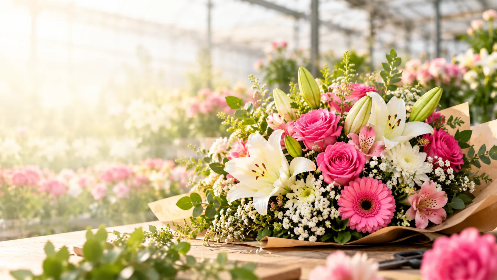 Hands carefully arranging fresh flowers