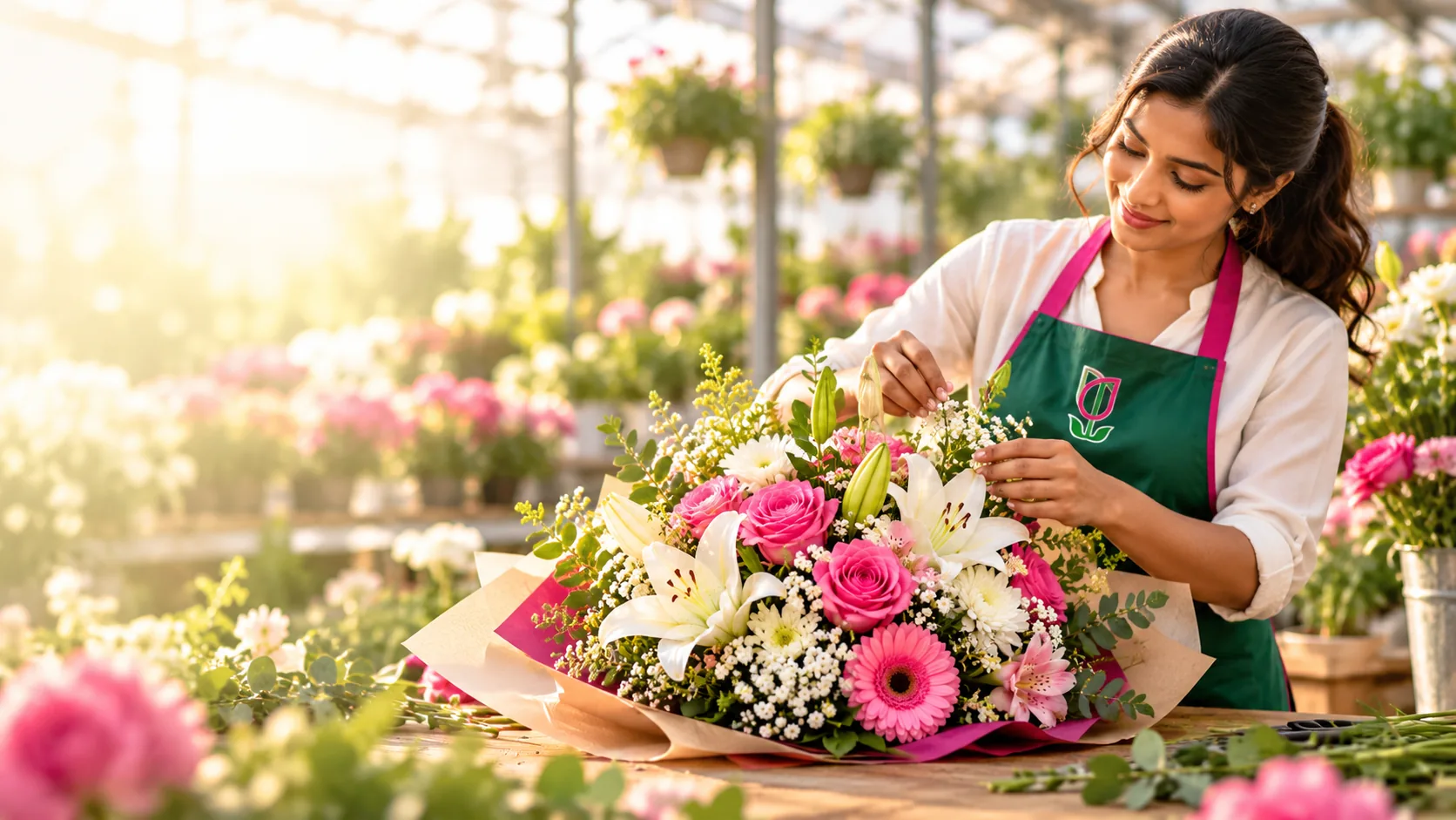 Florist preparing a fresh bouquet